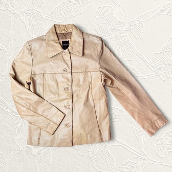 Jackets & Blazers - Colebrook & Co Women Tan Full Sleeves Leather Jacket With Button Closure Size S